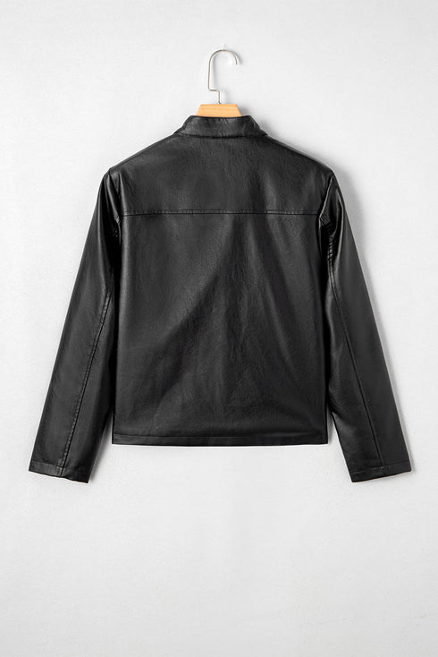 Modern Boxy Faux Leather Button Front Jacket