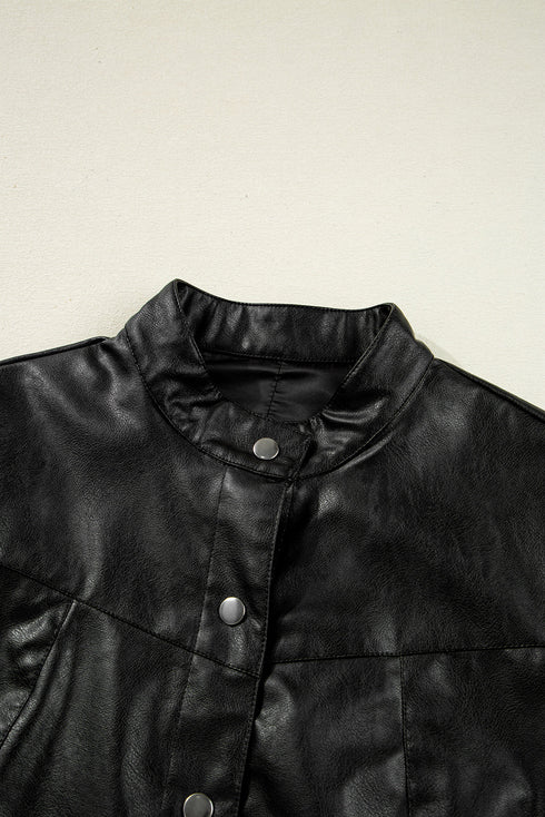 Modern Boxy Faux Leather Button Front Jacket
