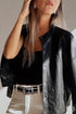 Modern Boxy Faux Leather Button Front Jacket