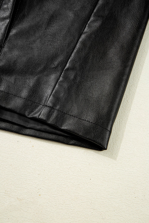 Modern Boxy Faux Leather Button Front Jacket