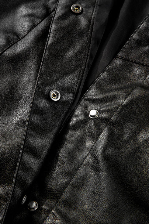 Modern Boxy Faux Leather Button Front Jacket