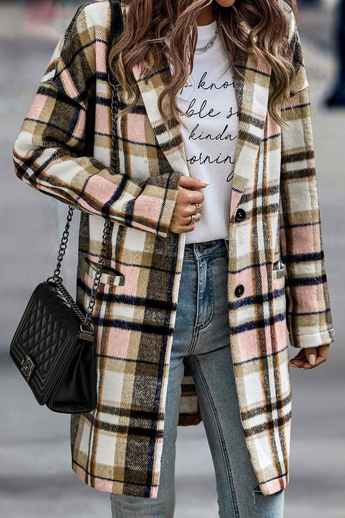 Modern Button Up Lapel Print Plaid Shacket