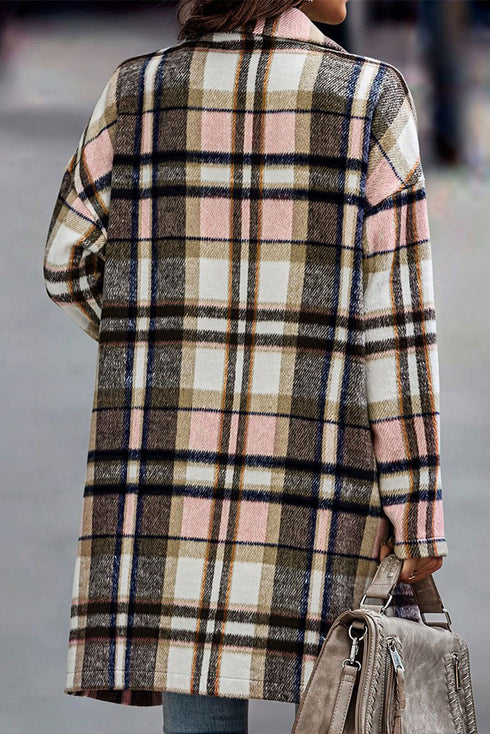 Modern Button Up Lapel Print Plaid Shacket