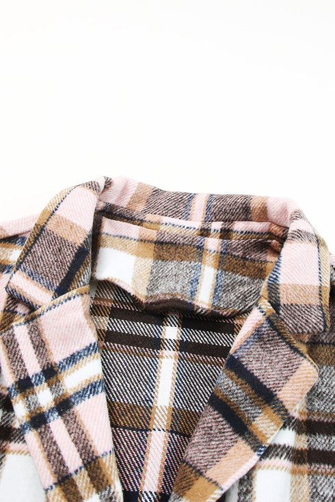 Modern Button Up Lapel Print Plaid Shacket
