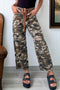 Modern Camouflage Print Distressed Wide Leg Denim Pants