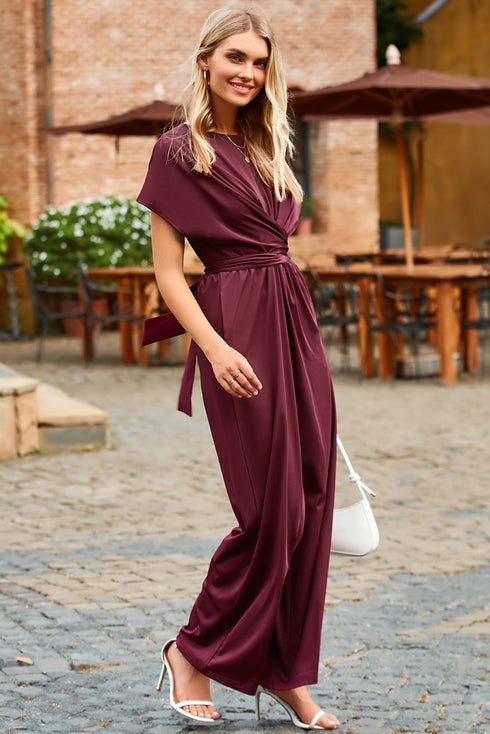 Modern Cap Sleeve Knot Waist Shift Jumpsuit