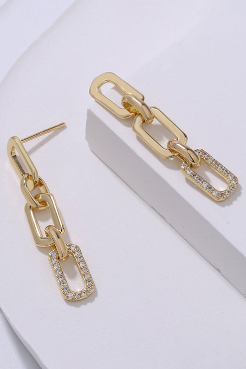 Modern Chain Link Rhinestone Plated Stud Earrings