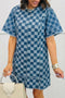 Modern Checkered Frayed Hem Denim Mini Dress