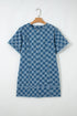 Modern Checkered Frayed Hem Denim Mini Dress