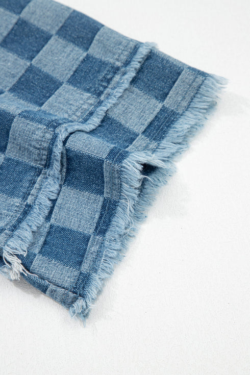 Modern Checkered Frayed Hem Denim Mini Dress