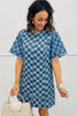 Modern Checkered Frayed Hem Denim Mini Dress