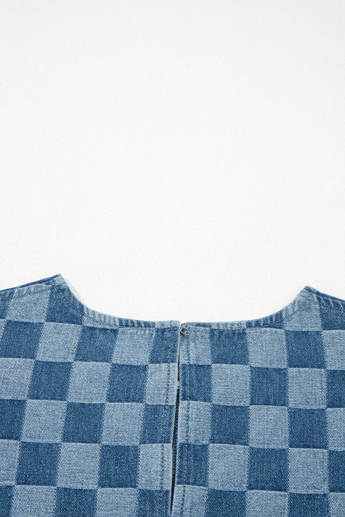 Modern Checkered Frayed Hem Denim Mini Dress