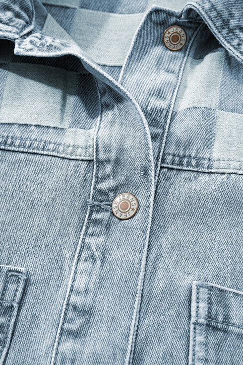 Modern Checkered Pattern Patchwork Denim Jacket