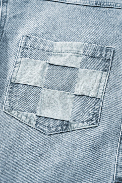 Modern Checkered Pattern Patchwork Denim Jacket