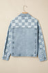 Modern Checkered Pattern Patchwork Denim Jacket