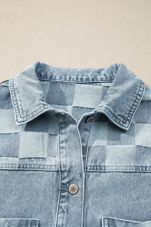 Modern Checkered Pattern Patchwork Denim Jacket
