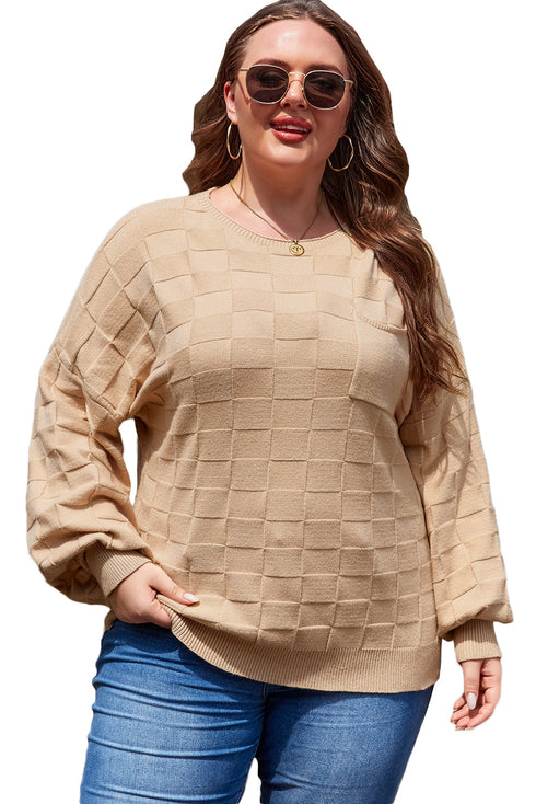 Modern Checkered Pattern Textured Knit Sweater