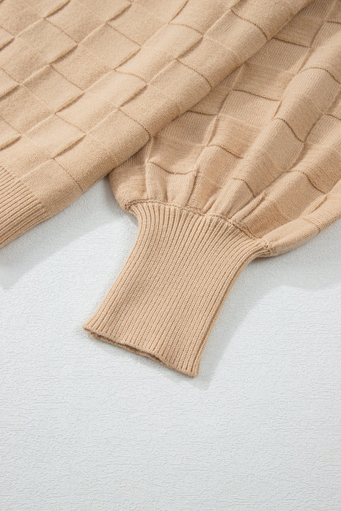Modern Checkered Pattern Textured Knit Sweater