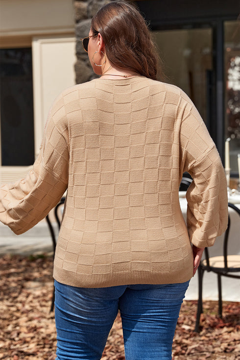 Modern Checkered Pattern Textured Knit Sweater