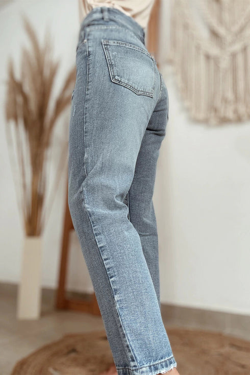 Modern Classic Slightly Distressed Straight Ankle Denim Jeans