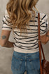 Modern Classic Striped Round Neck Puffed Sleeve Knit Top