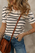 Modern Classic Striped Round Neck Puffed Sleeve Knit Top
