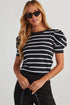 Modern Classic Striped Round Neck Puffed Sleeve Knit Top