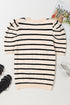 Modern Classic Striped Round Neck Puffed Sleeve Knit Top