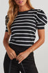 Modern Classic Striped Round Neck Puffed Sleeve Knit Top
