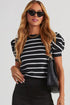 Modern Classic Striped Round Neck Puffed Sleeve Knit Top
