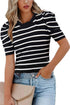 Modern Classic Striped Round Neck Puffed Sleeve Knit Top