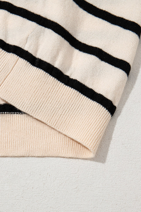 Modern Classic Striped Round Neck Puffed Sleeve Knit Top