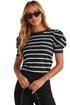 Modern Classic Striped Round Neck Puffed Sleeve Knit Top