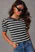 Modern Classic Striped Round Neck Puffed Sleeve Knit Top