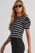 Modern Classic Striped Round Neck Puffed Sleeve Knit Top
