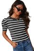 Modern Classic Striped Round Neck Puffed Sleeve Knit Top