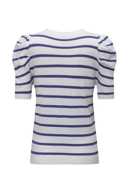 Modern Classic Striped Round Neck Puffed Sleeve Knit Top