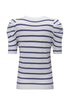 Modern Classic Striped Round Neck Puffed Sleeve Knit Top