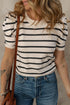 Modern Classic Striped Round Neck Puffed Sleeve Knit Top