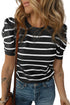 Modern Classic Striped Round Neck Puffed Sleeve Knit Top