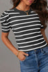 Modern Classic Striped Round Neck Puffed Sleeve Knit Top