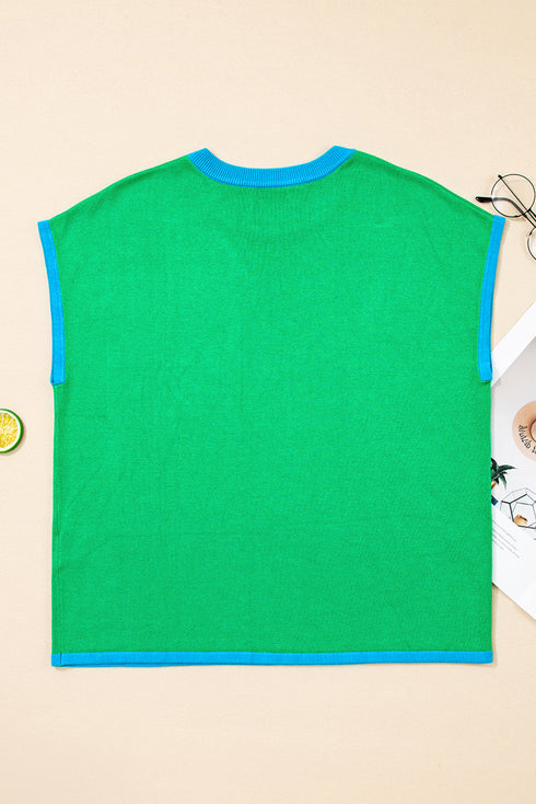 Modern Contrast Trim Short Sleeve Knit Top