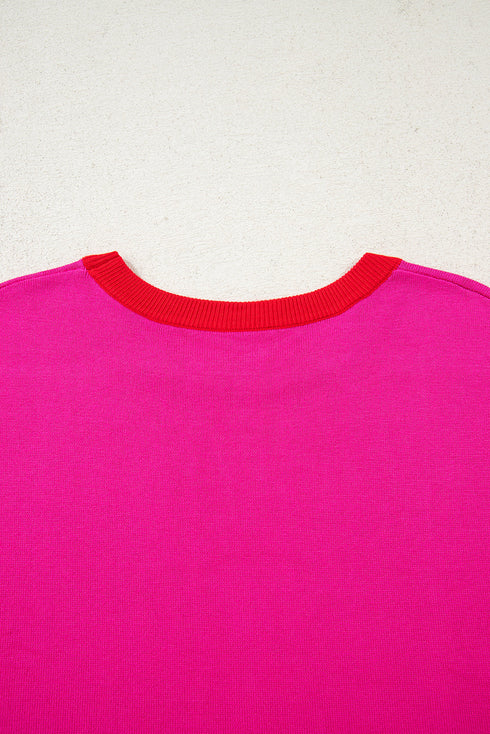 Modern Contrast Trim Short Sleeve Knit Top