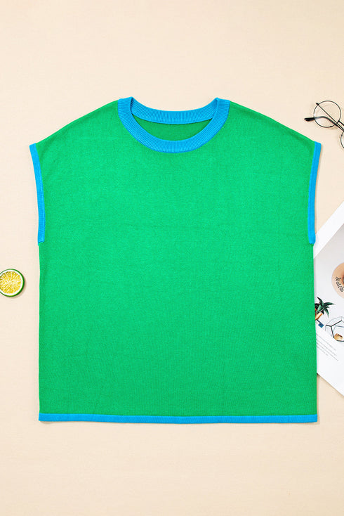 Modern Contrast Trim Short Sleeve Knit Top