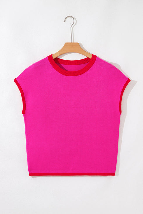 Modern Contrast Trim Short Sleeve Knit Top