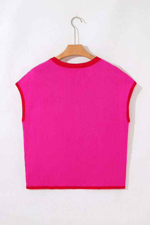 Modern Contrast Trim Short Sleeve Knit Top