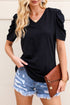 Modern Cotton Blend Puff Sleeve V Neck Shirt
