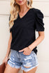 Modern Cotton Blend Puff Sleeve V Neck Shirt