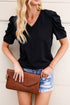 Modern Cotton Blend Puff Sleeve V Neck Shirt