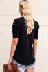 Modern Cotton Blend Puff Sleeve V Neck Shirt